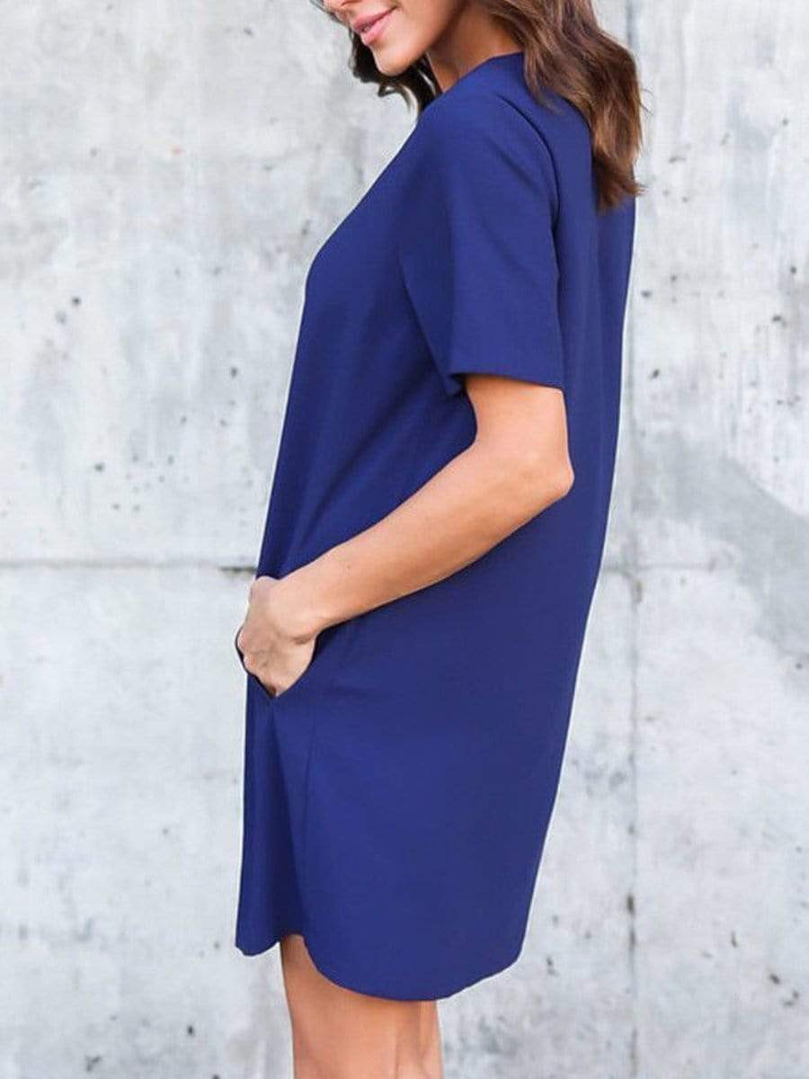 Round Neck  Plain Shift Dress