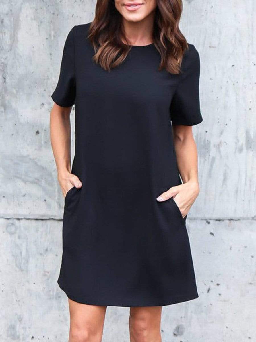 Round Neck  Plain Shift Dress