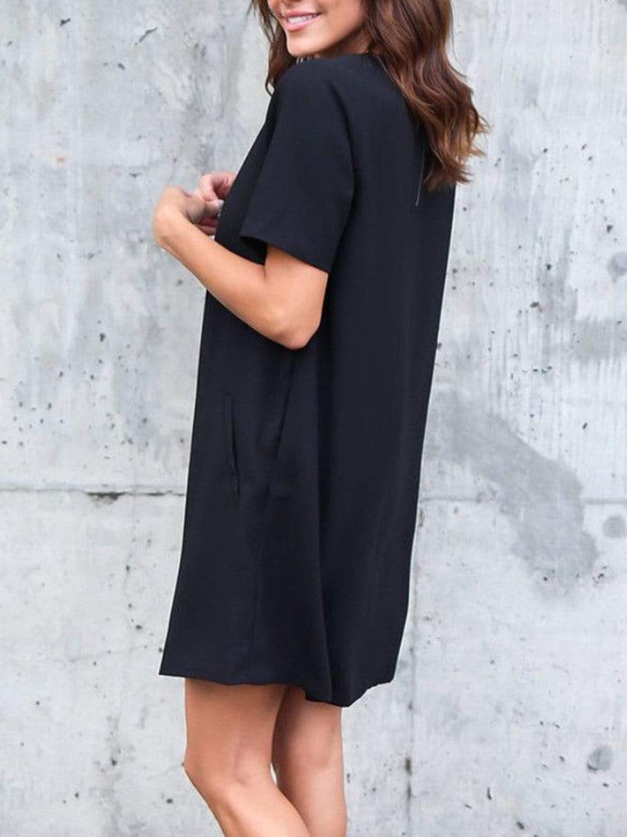 Round Neck  Plain Shift Dress