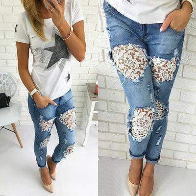 Broken Holes  Lace Casual  Jeans pants