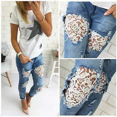 Broken Holes  Lace Casual  Jeans pants