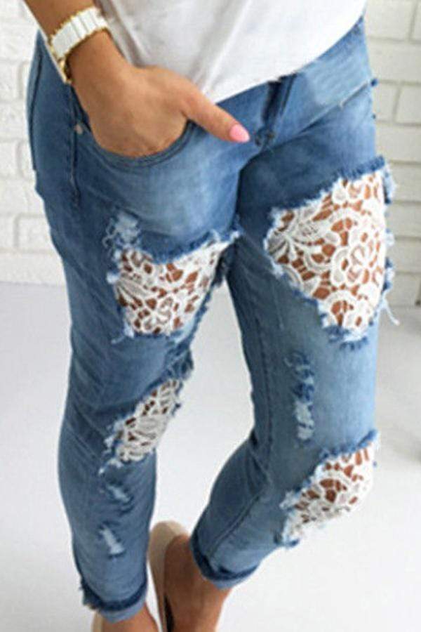 Broken Holes  Lace Casual  Jeans pants