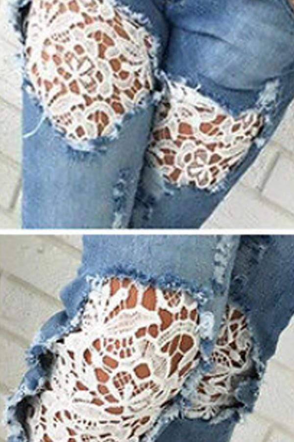 Broken Holes  Lace Casual  Jeans pants