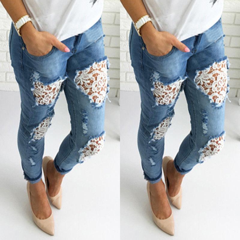 Broken Holes  Lace Casual  Jeans pants