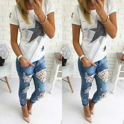 Broken Holes  Lace Casual  Jeans pants