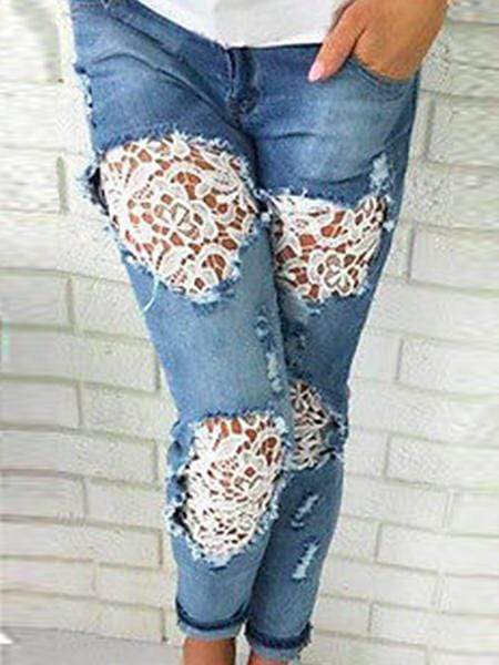 Broken Holes  Lace Casual  Jeans pants