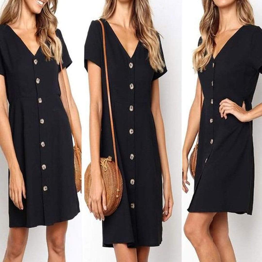 Daily Plain  V Collar Loose Shift Dress