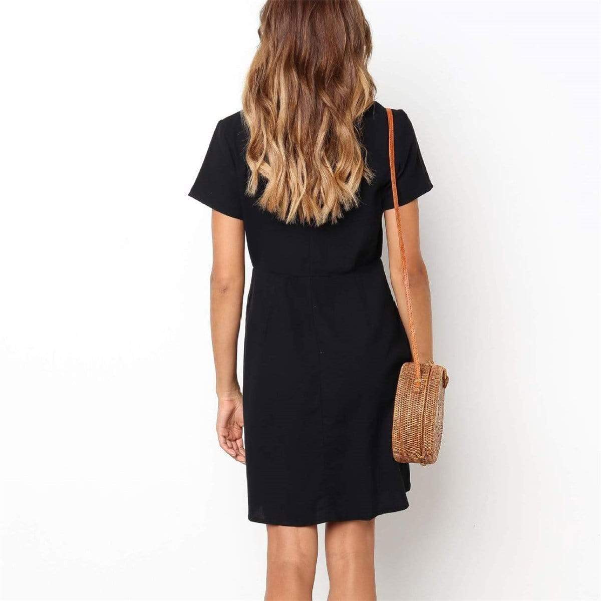 Daily Plain  V Collar Loose Shift Dress