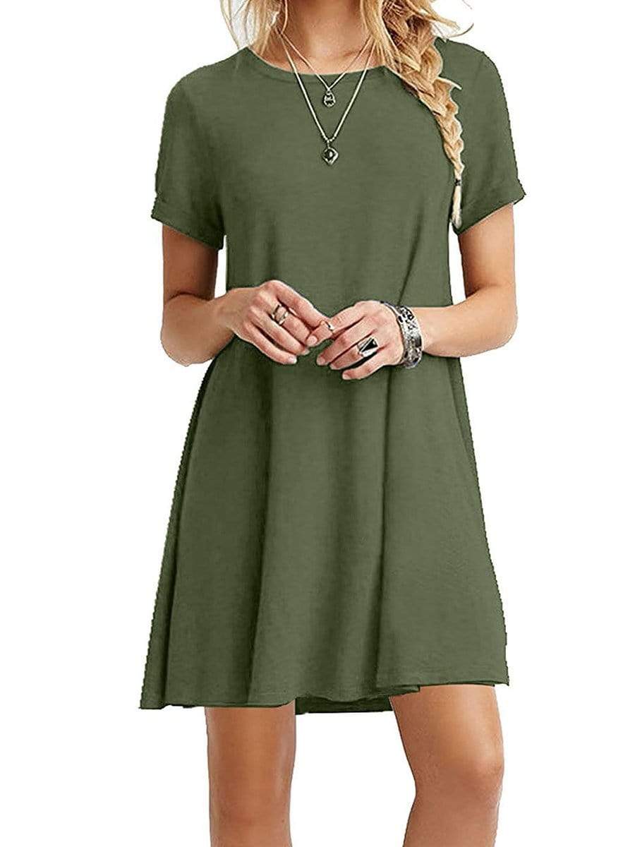 Round Neck  Plain Shift Dress