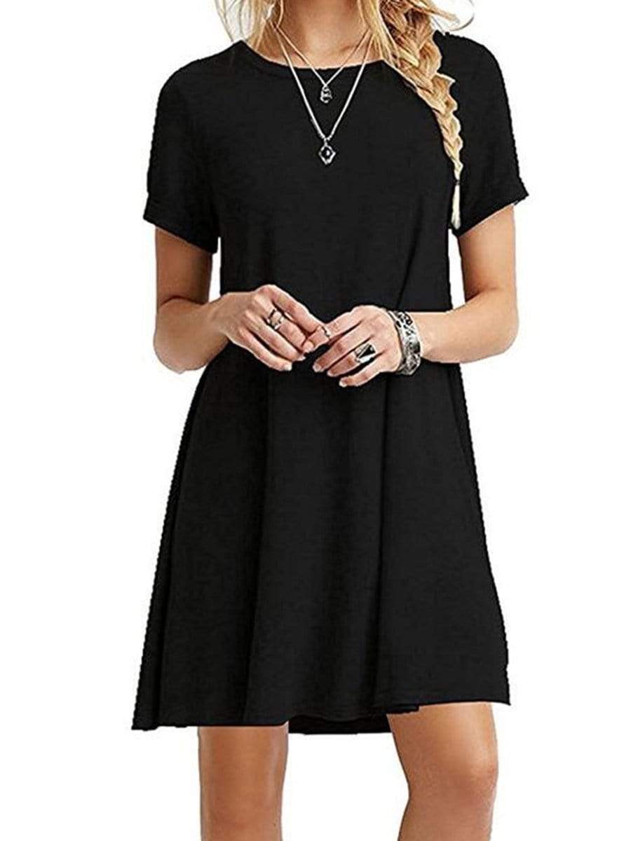 Round Neck  Plain Shift Dress