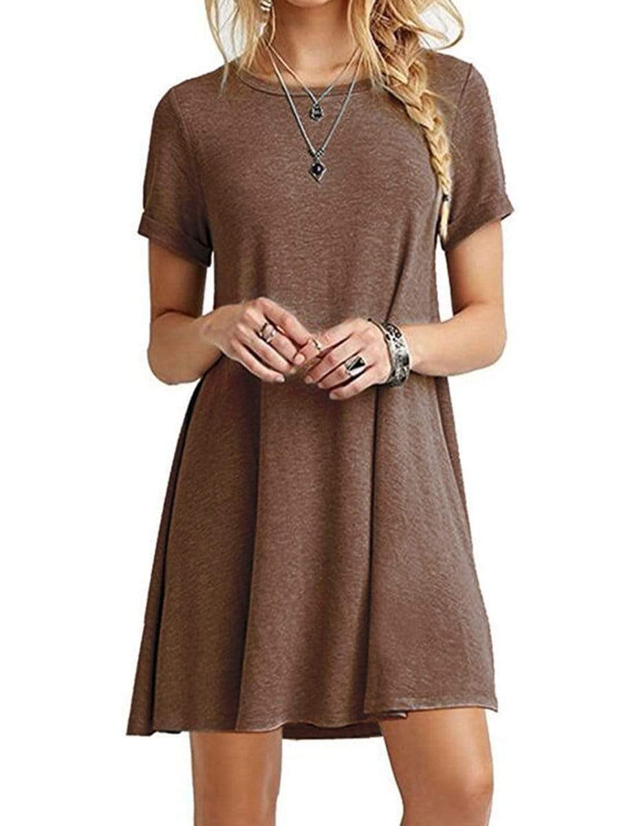 Round Neck  Plain Shift Dress