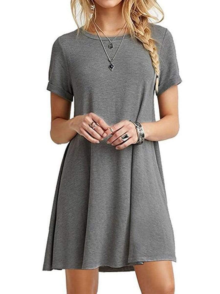 Round Neck  Plain Shift Dress