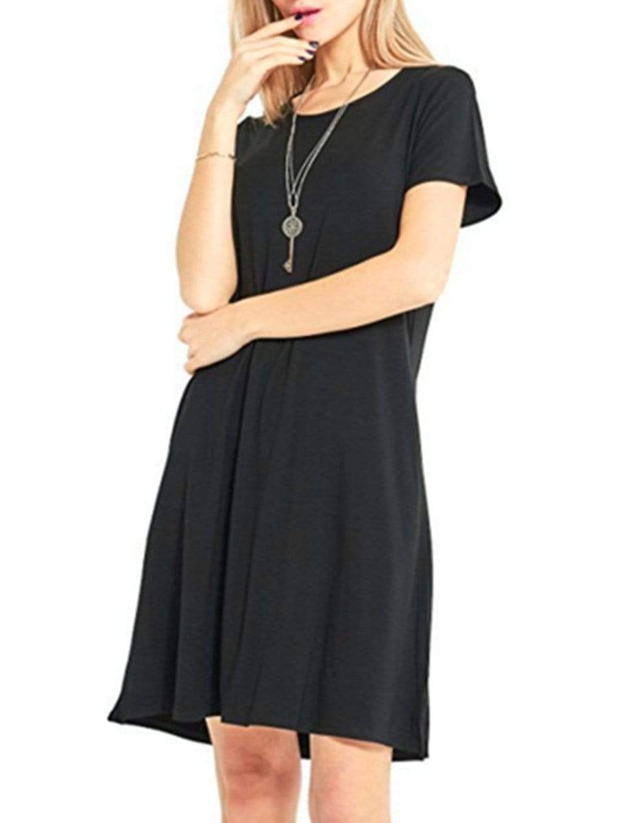 Round Neck  Plain Shift Dress