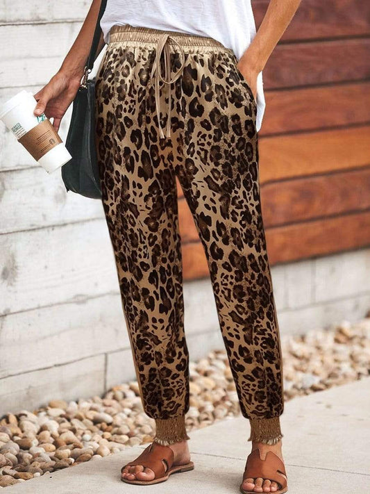 Casual Leopard Print Elastic Drawstring Waist Sport Pants