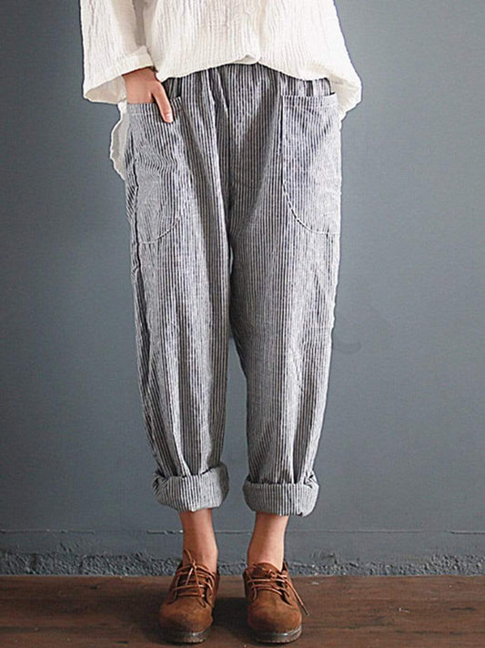 Casual Loose Stripe Printed Elastic Waist Pants