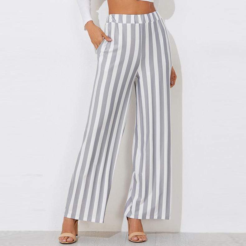 Casual Stripe Wide Leg Trouser Pants