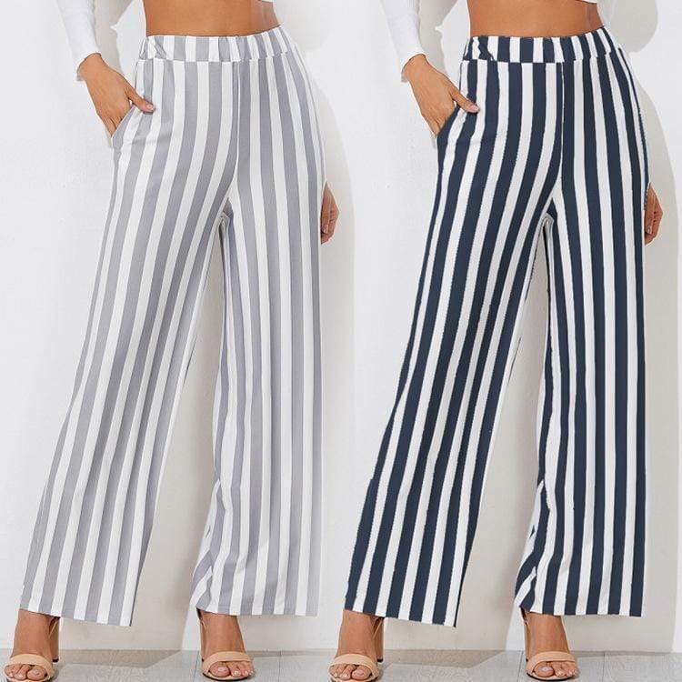 Casual Stripe Wide Leg Trouser Pants