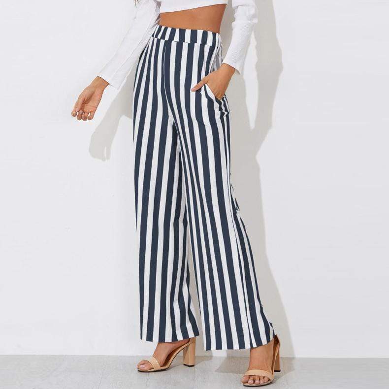 Casual Stripe Wide Leg Trouser Pants