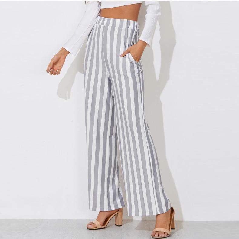 Casual Stripe Wide Leg Trouser Pants