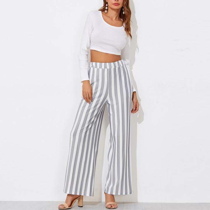 Casual Stripe Wide Leg Trouser Pants