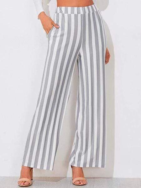 Casual Stripe Wide Leg Trouser Pants