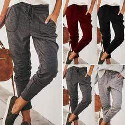 Elastic Waist Solid Color Pants