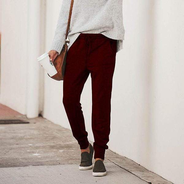 Elastic Waist Solid Color Pants