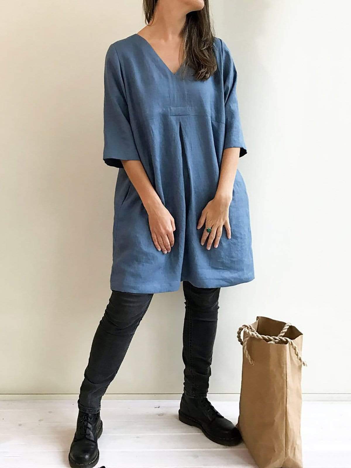 Casual Shift 3/4 Sleeve Mini Dress