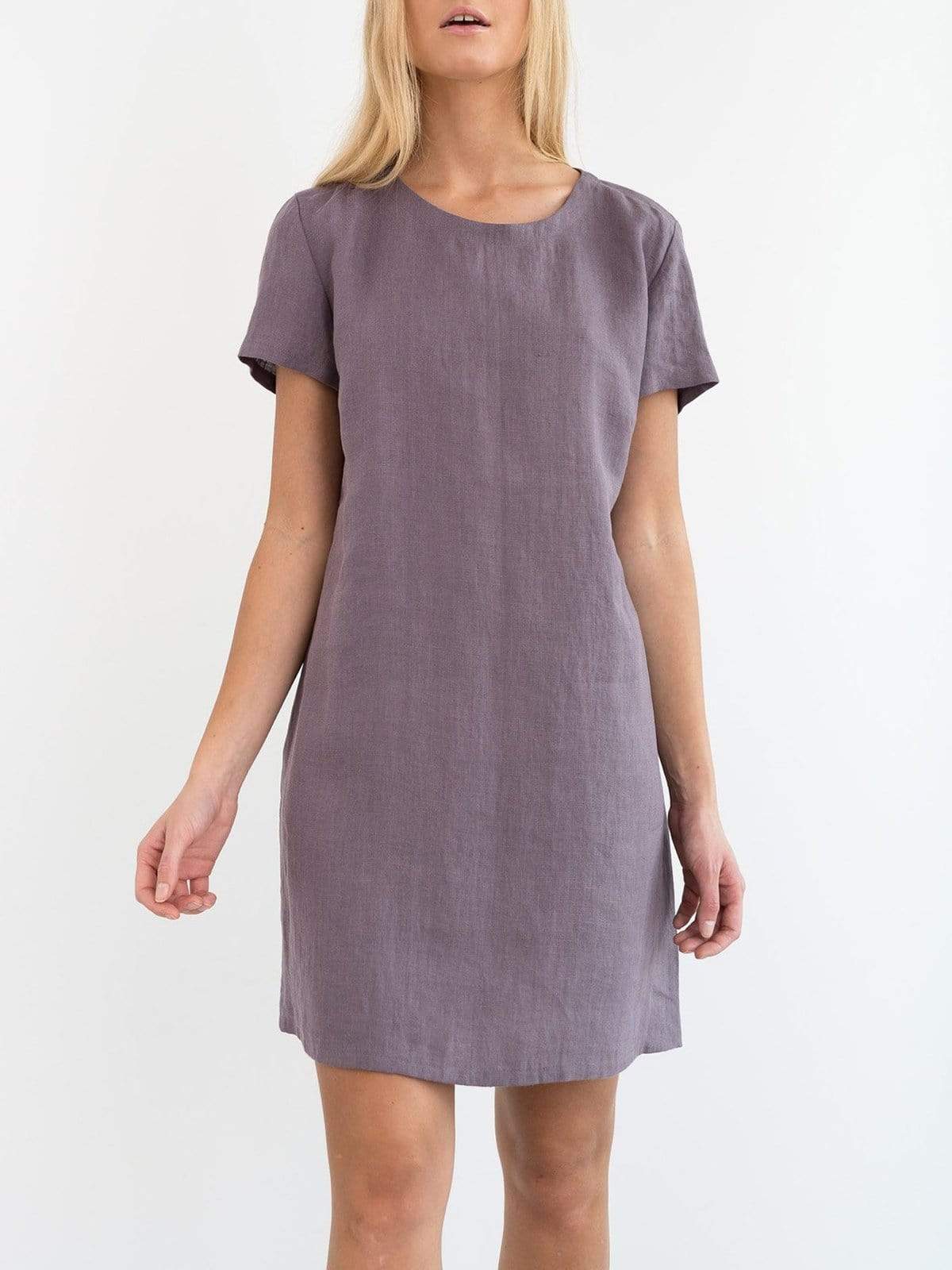 Plus Size Crew Neck Short Sleeve Shift Daily Linen Solid Dress