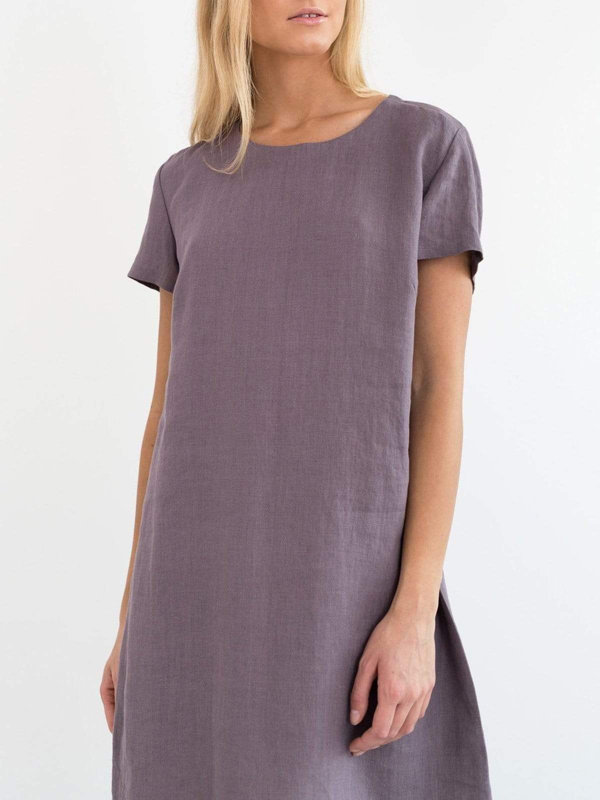 Plus Size Crew Neck Short Sleeve Shift Daily Linen Solid Dress