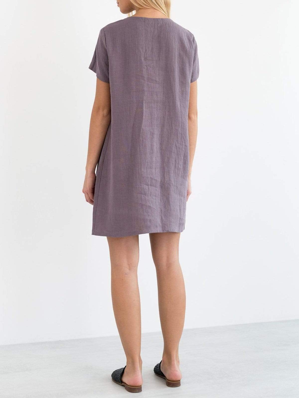 Plus Size Crew Neck Short Sleeve Shift Daily Linen Solid Dress