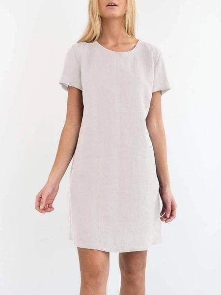 Plus Size Crew Neck Short Sleeve Shift Daily Linen Solid Dress