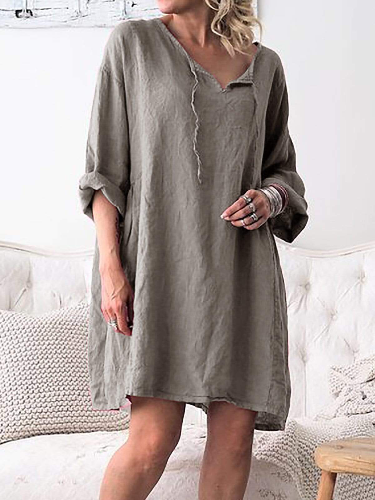 V Neck Women Shift Daytime Casual Solid Dresses