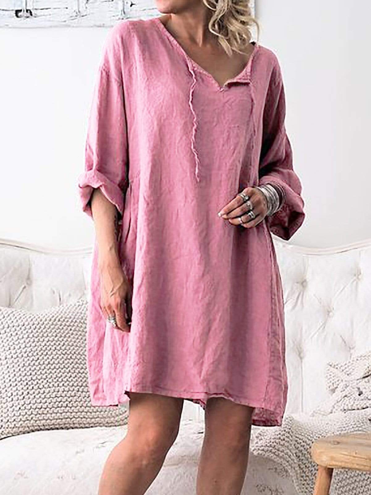 V Neck Women Shift Daytime Casual Solid Dresses