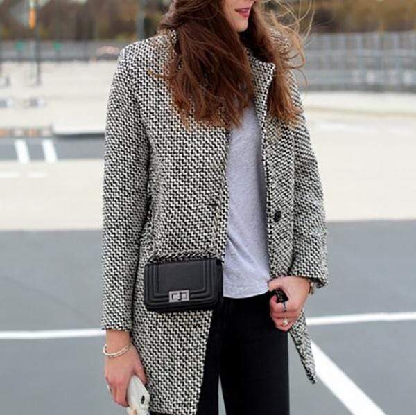 Elegant Houndstooth Coat Slim Thick for Women