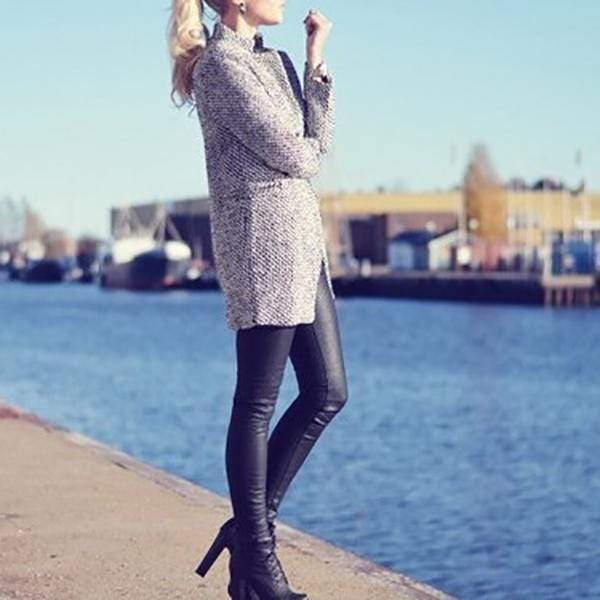 Elegant Houndstooth Coat Slim Thick for Women