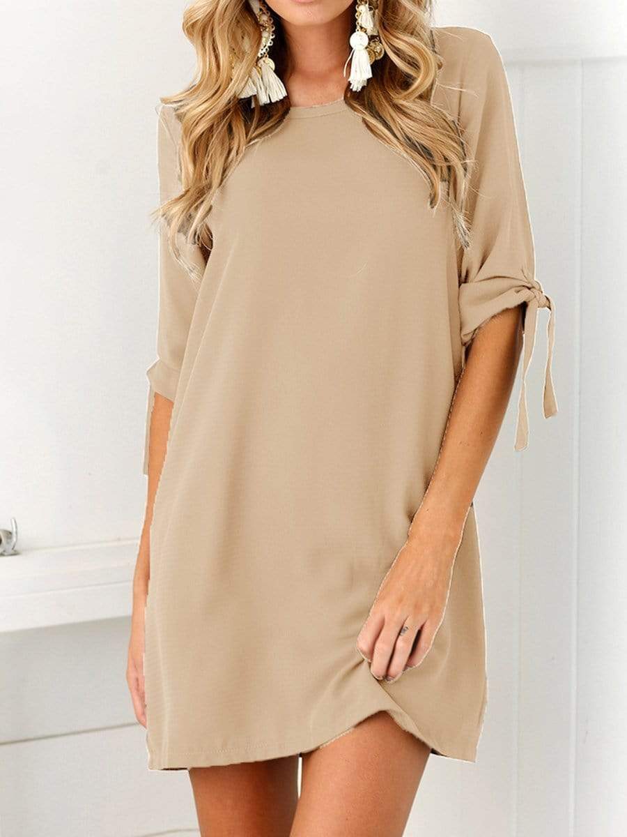 Round Neck  Plain Shift Dress