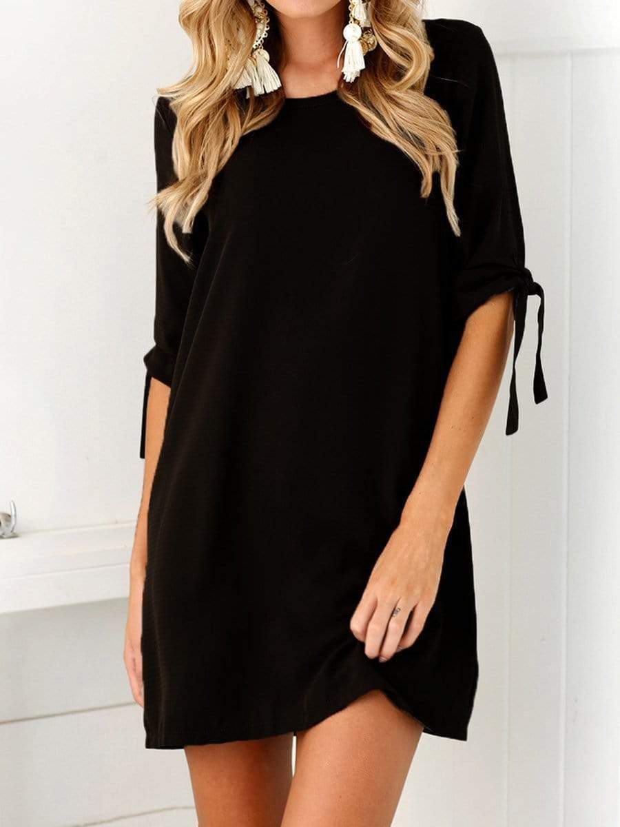 Round Neck  Plain Shift Dress