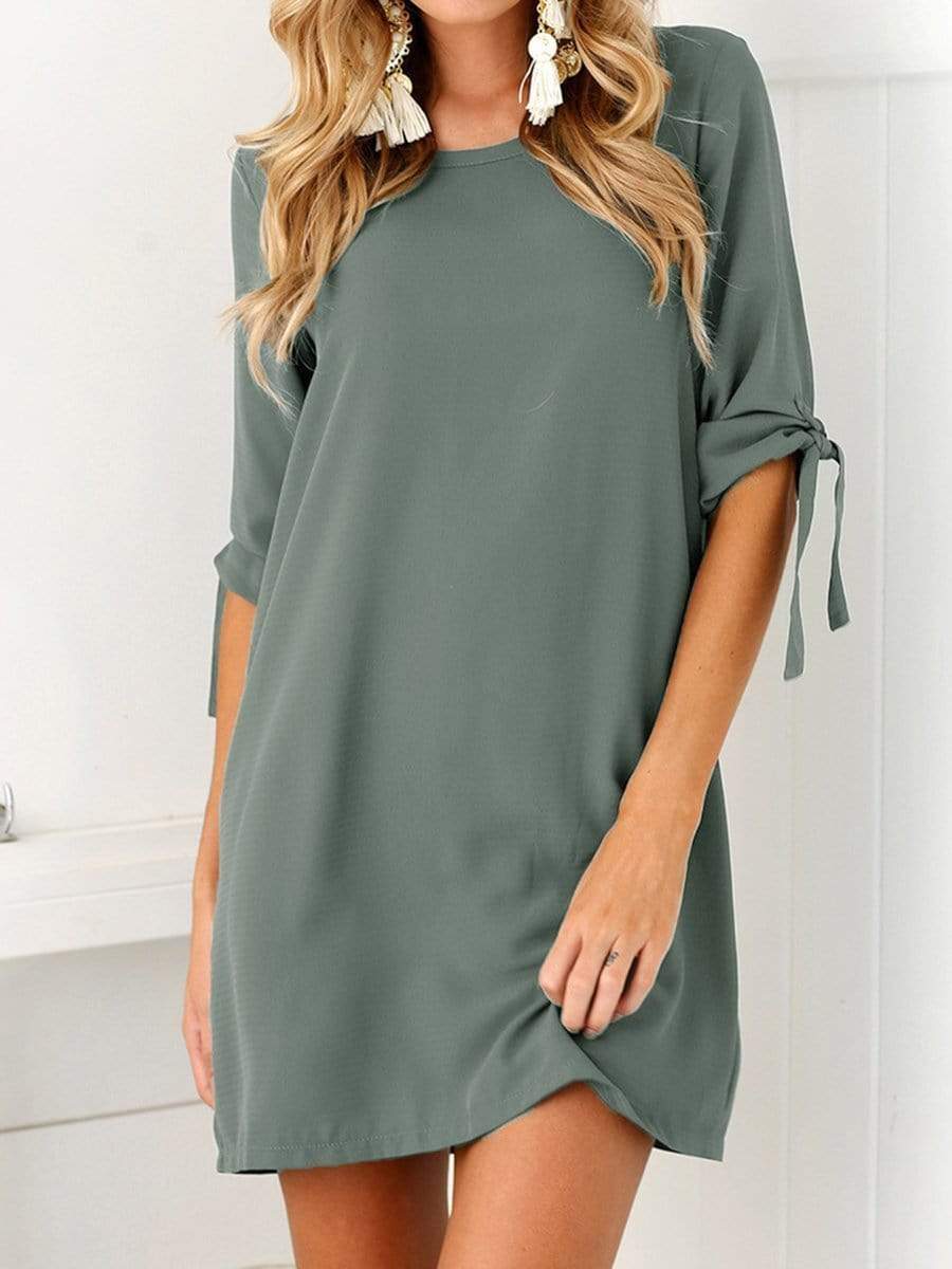 Round Neck  Plain Shift Dress