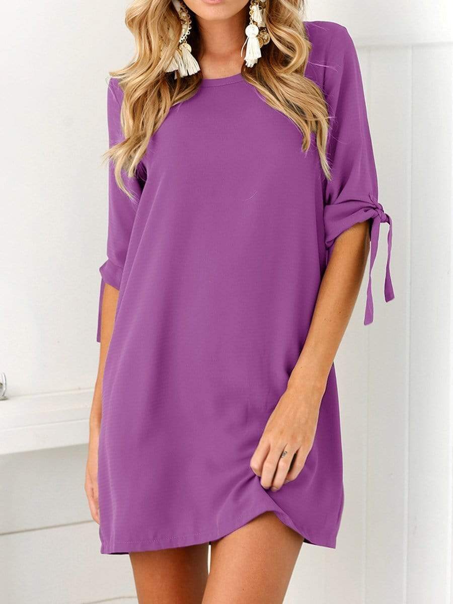 Round Neck  Plain Shift Dress