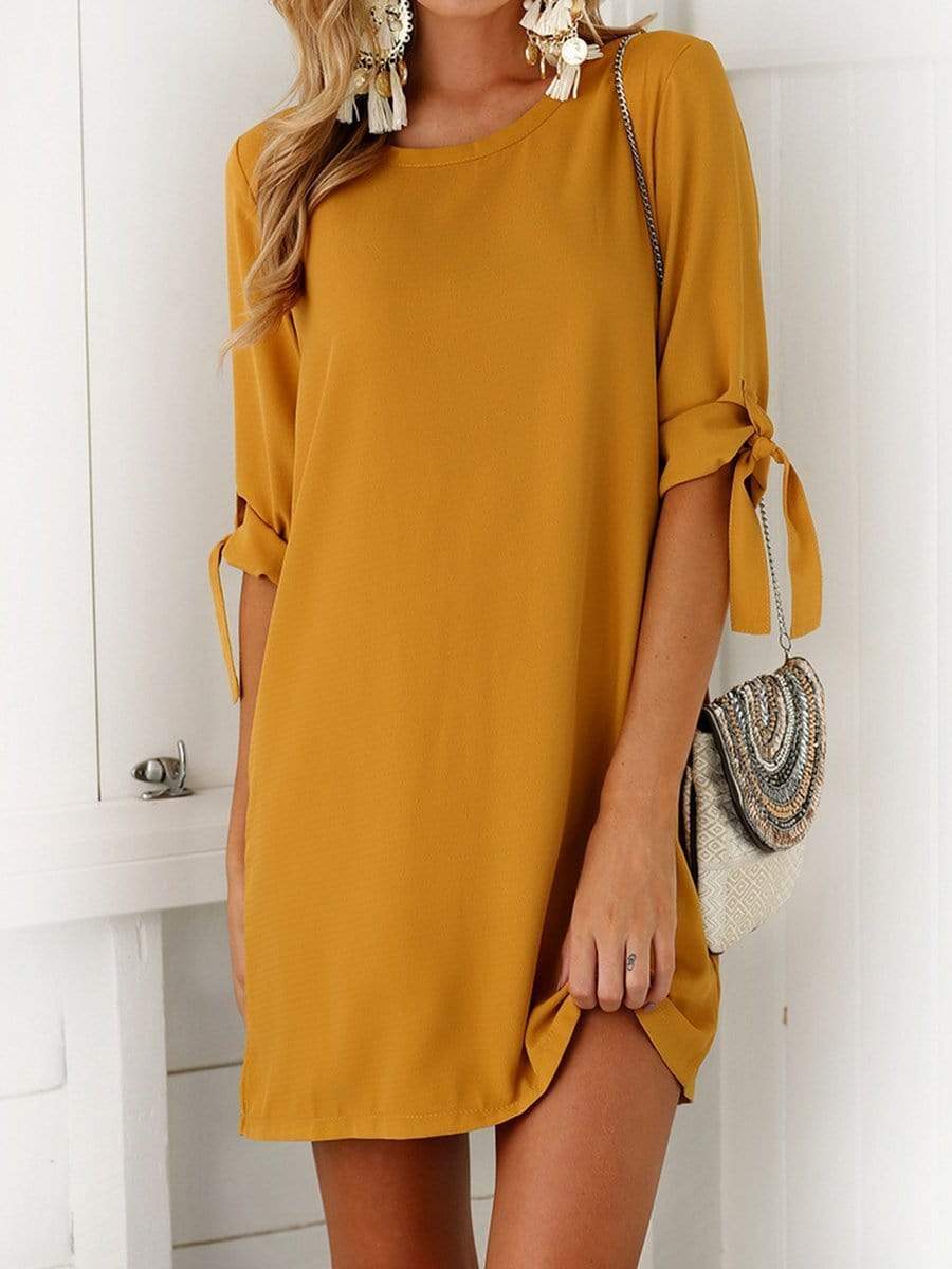 Round Neck  Plain Shift Dress