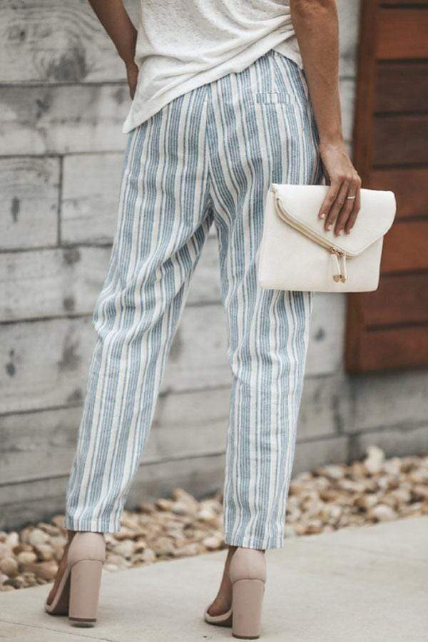 Slim Leg  Belt  Striped Pants