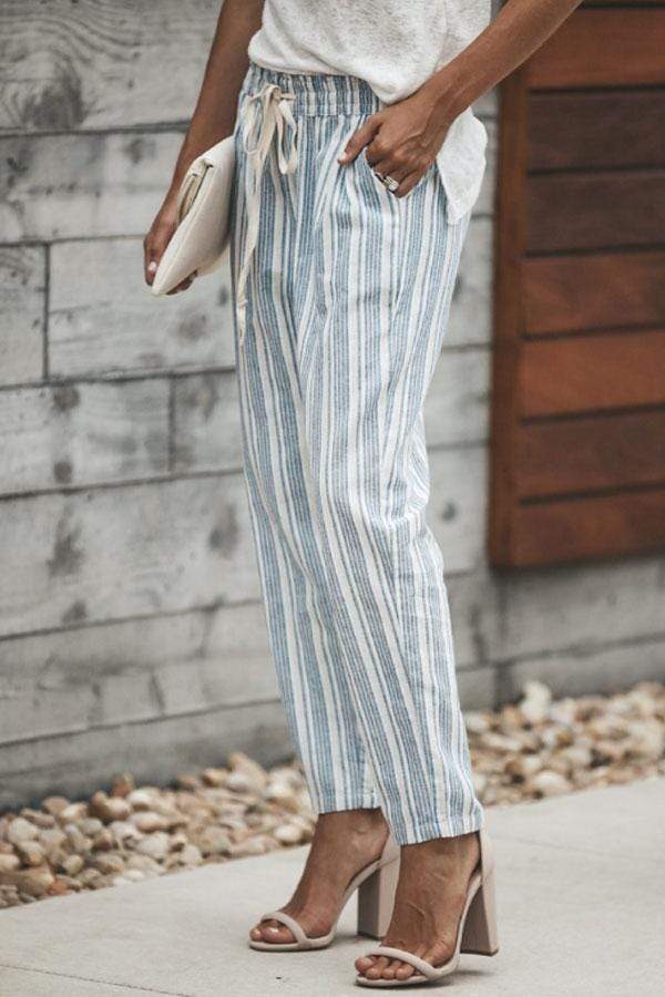 Slim Leg  Belt  Striped Pants