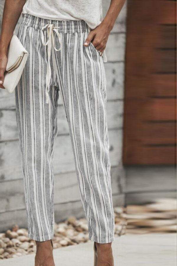 Slim Leg  Belt  Striped Pants