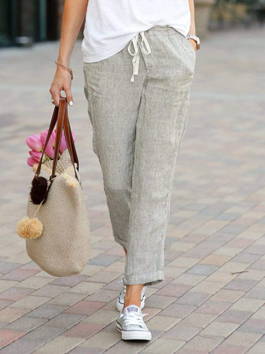 Solid Color Loose Casual Cotton And Linen Pants