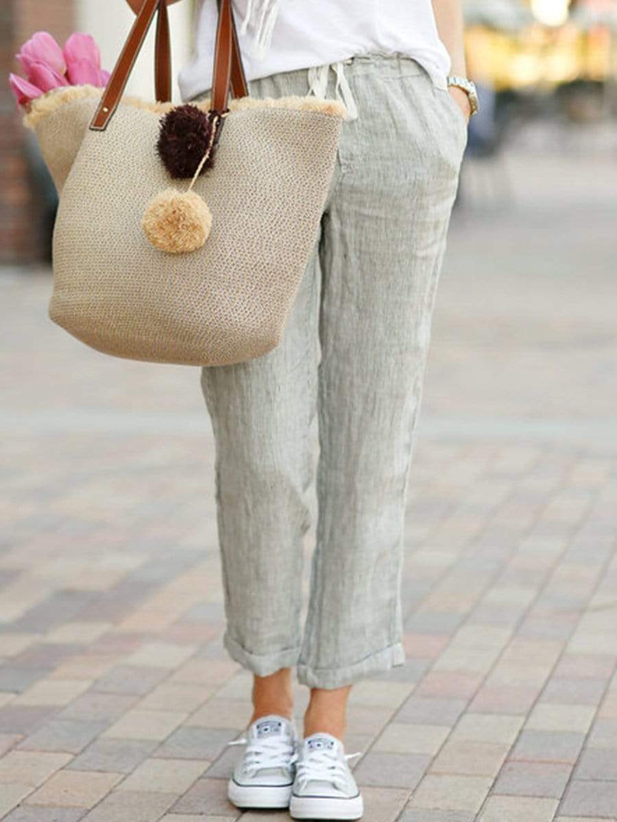 Solid Color Loose Casual Cotton And Linen Pants