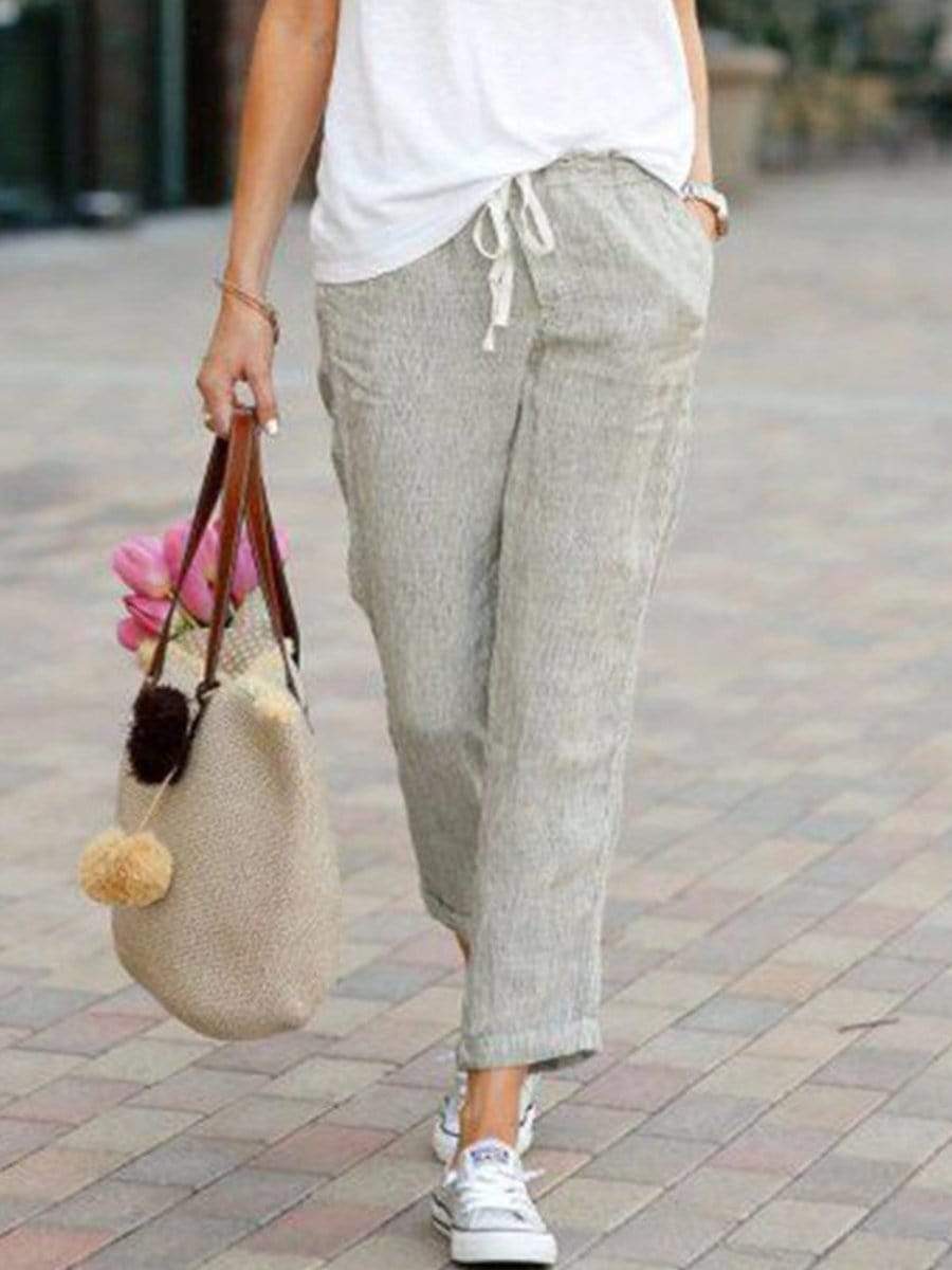 Solid Color Loose Casual Cotton And Linen Pants